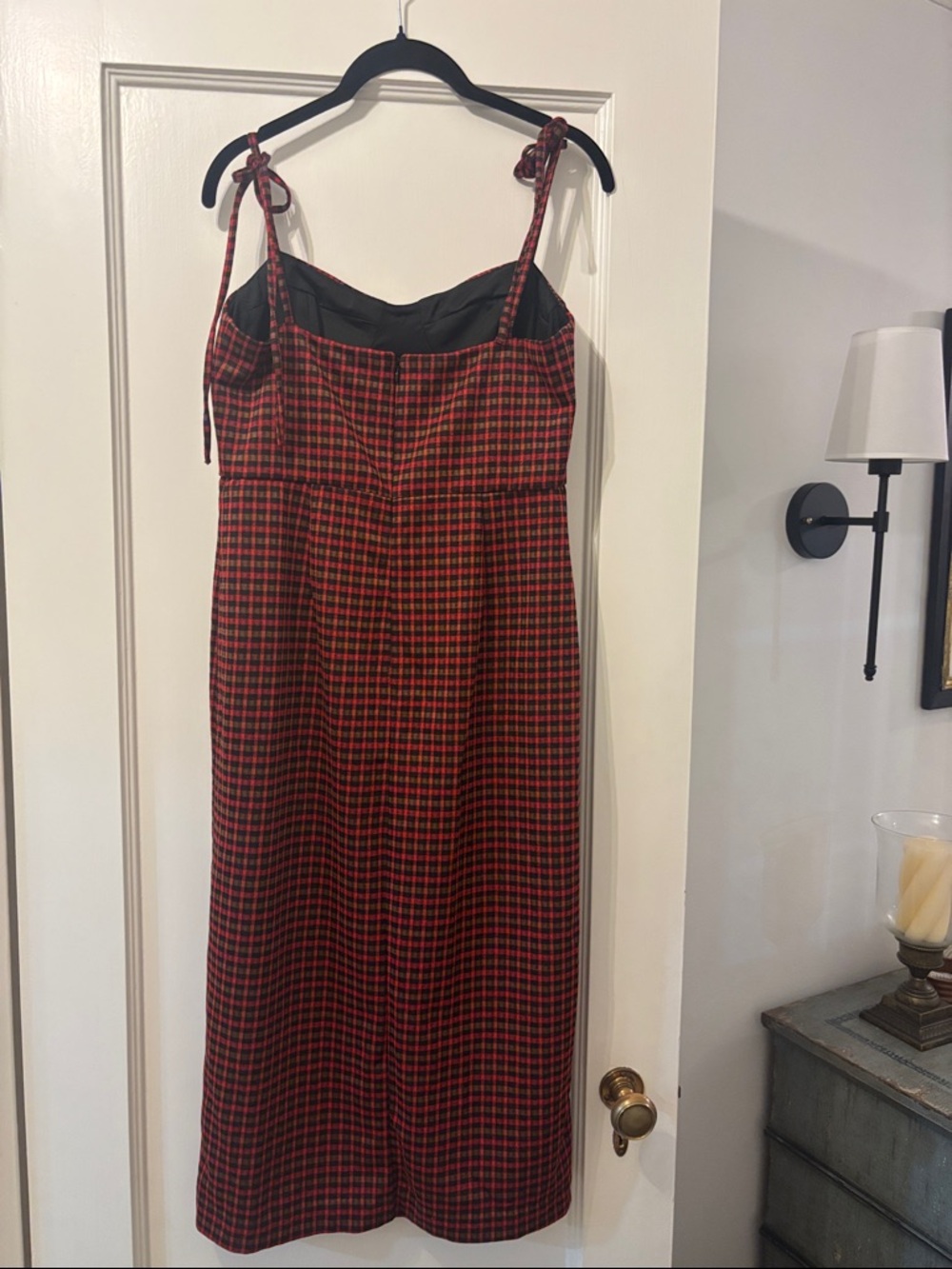 Hutch Red and Black Plaid Tie-Shoulder Midi Dress - Picture 2 of 7